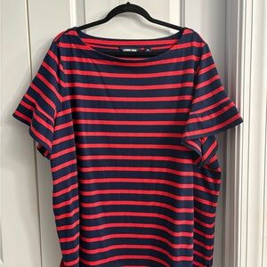 Lands' End Navy and Red Horizontal Stripe Tee